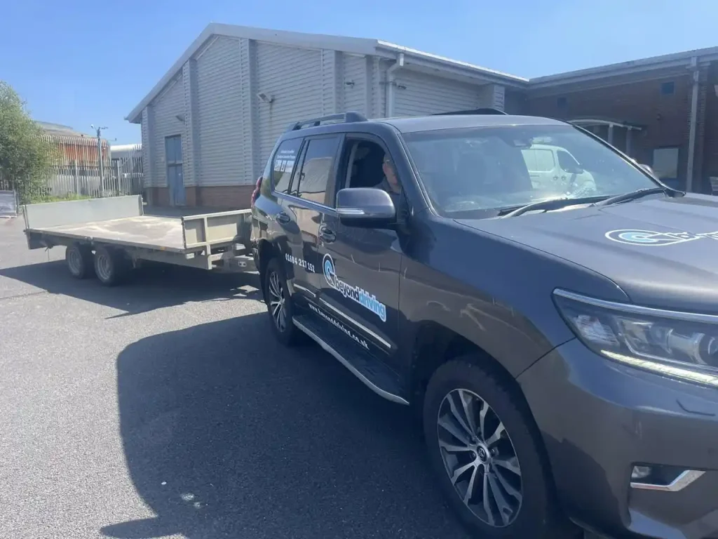 Beyond Driving 4x4 with flatbed trailer ready for Lantra trailer handling training