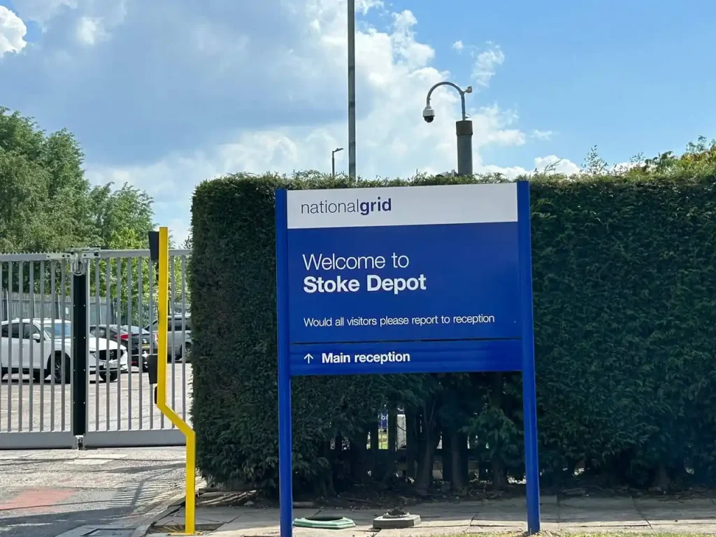 National Grid Stoke depot entrance where Beyond Driving delivered trailer handling training