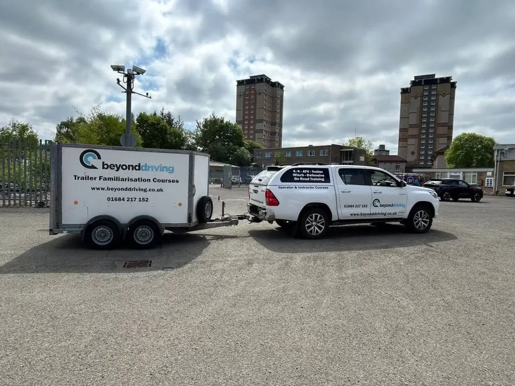 Beyond Driving vehicle and trailer promoting trailer familiarisation courses at a UK depot
