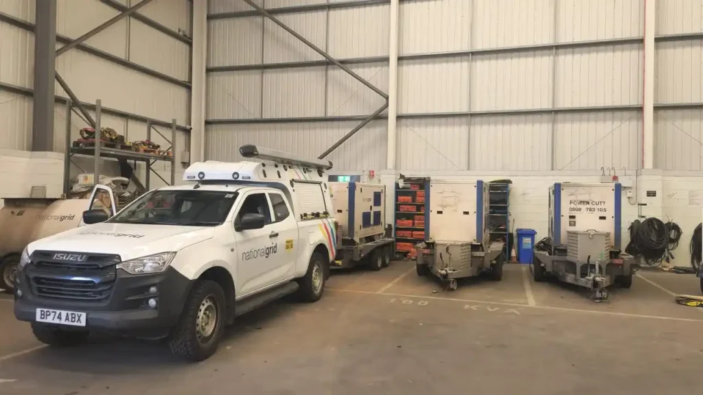 National Grid utility vehicle and loaded generator trailers ahead of training session with Beyond Driving