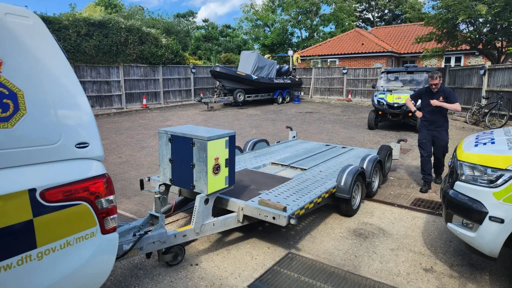 Coastguard trailer and UTV training equipment during Beyond Driving Lantra course in Wells-next-the-Sea