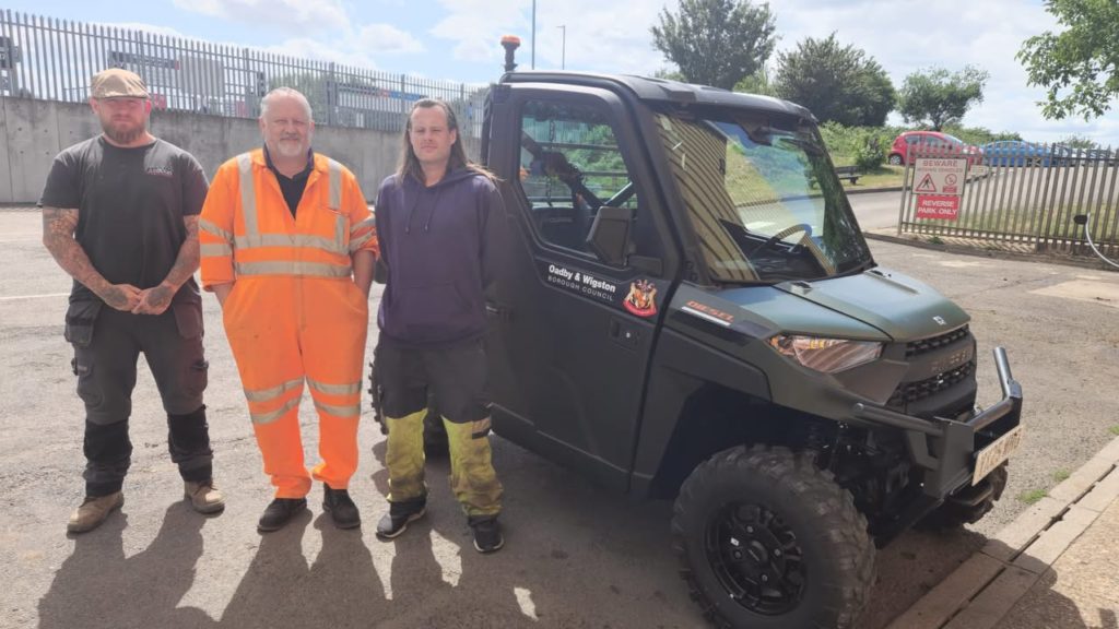Oadby & Wigston Borough Council team with their Polaris Ranger UTV after completing Lantra operator training in Leicester.