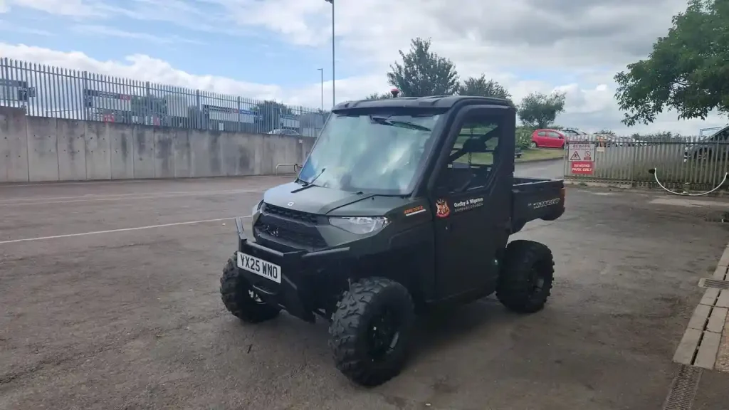 New council-registered Polaris Ranger UTV parked at Oadby & Wigston Borough Council depot in Leicester
