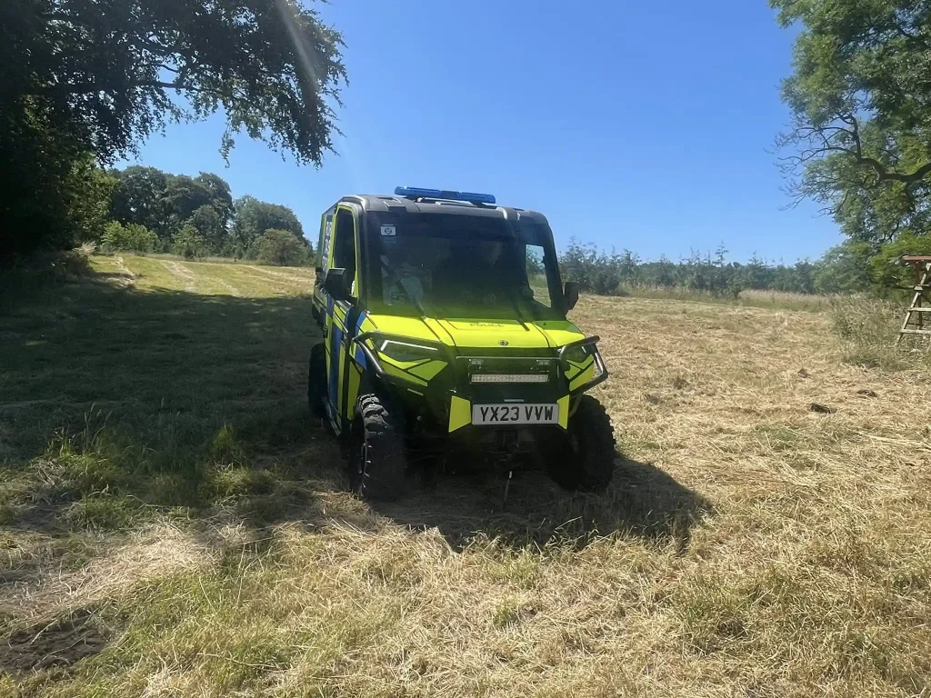 Police Polaris Ranger UTV parked in open rural field during training near Driffield