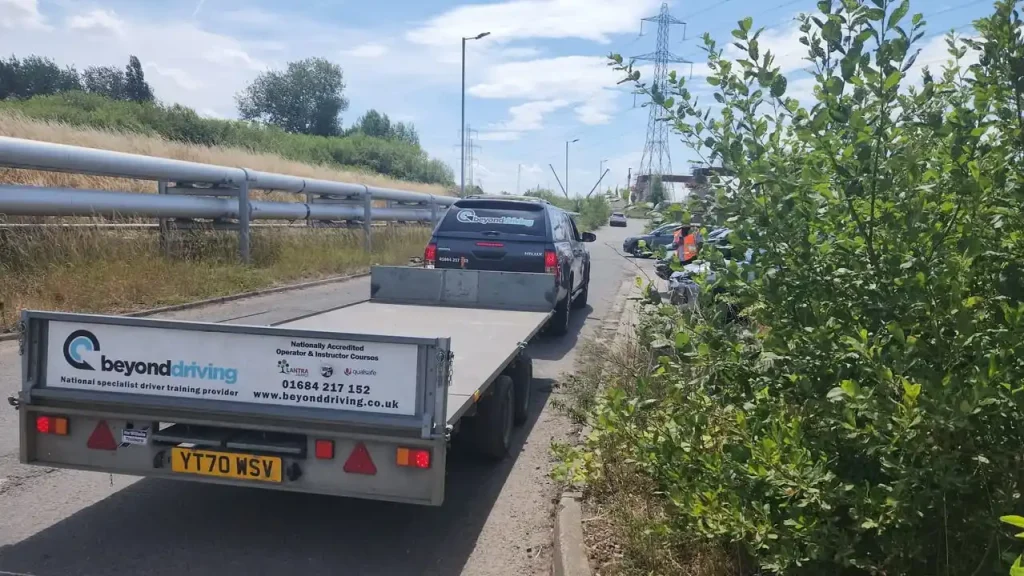 Beyond Driving towing trailer on rural road for caravan towing and reversing practice