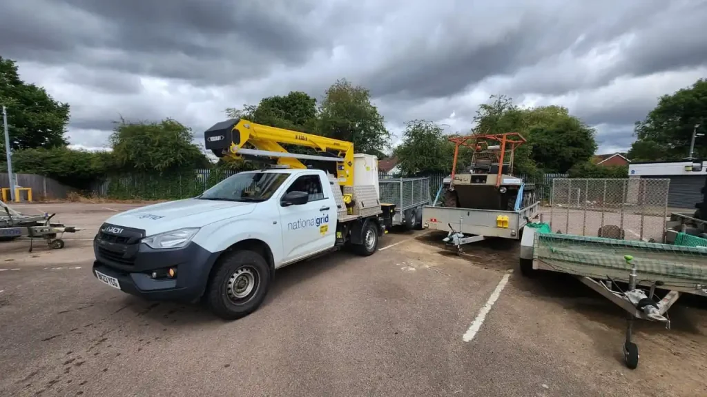 Lantra trailer training setup with National Grid vehicle and two trailers