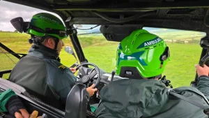 Polaris UTV off-road on Welsh hillside with HART instructors during training session