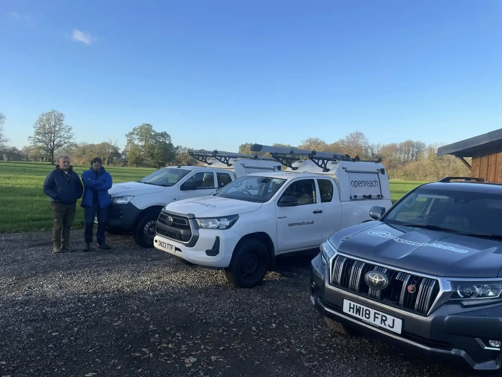 Beyond Driving instructors with BT Openreach 4x4 vehicles at the Congleton off-road training site