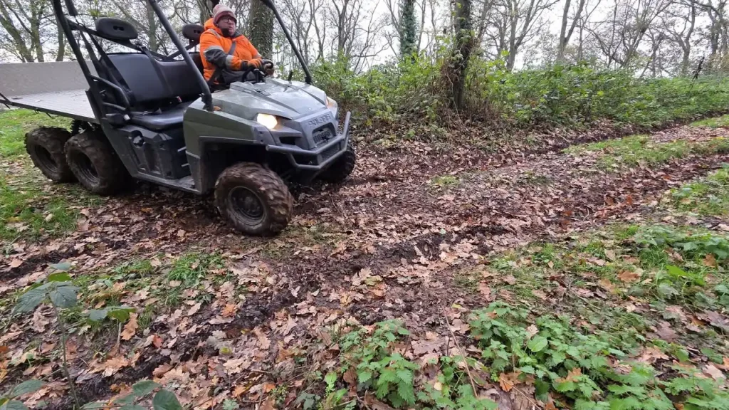 UTV navigating muddy terrain during Lantra UTV operator training session.