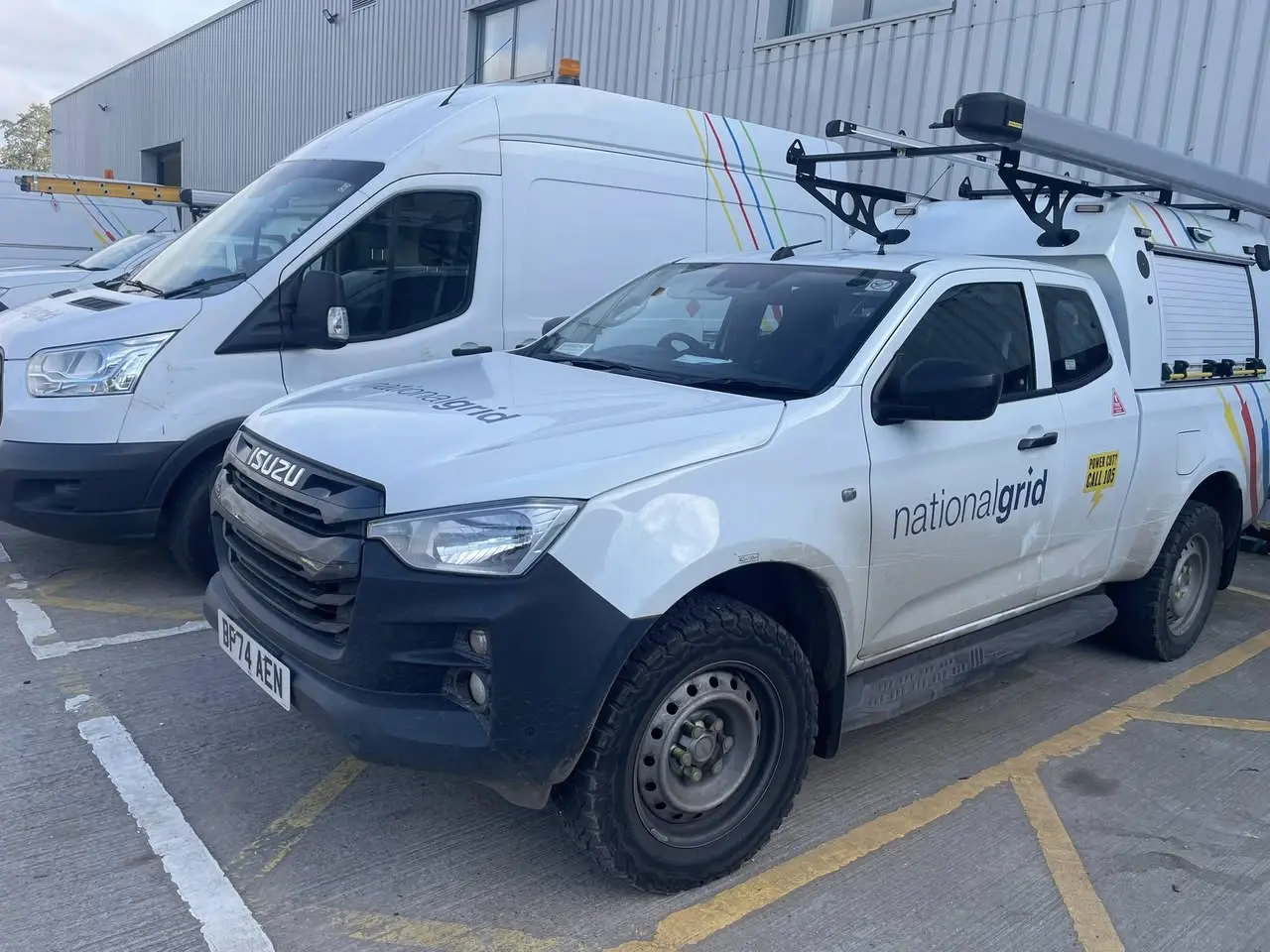 National Grid fleet vehicles used during on-road driving risk assessments for new recruits at a UK depot