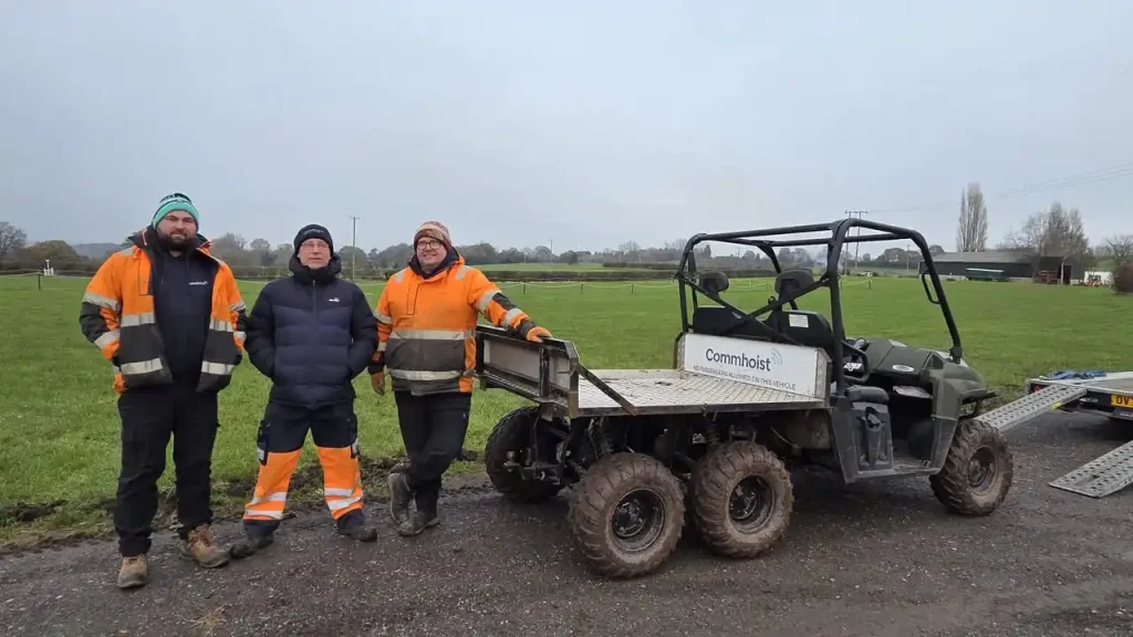 Commhoist team standing beside UTV during Lantra UTV operator training at Beyond Driving’s Stourport site