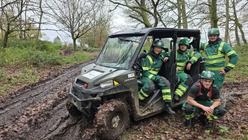NHS HART team in full PPE with UTV during Lantra UTV and winch training delivered by Beyond Driving.