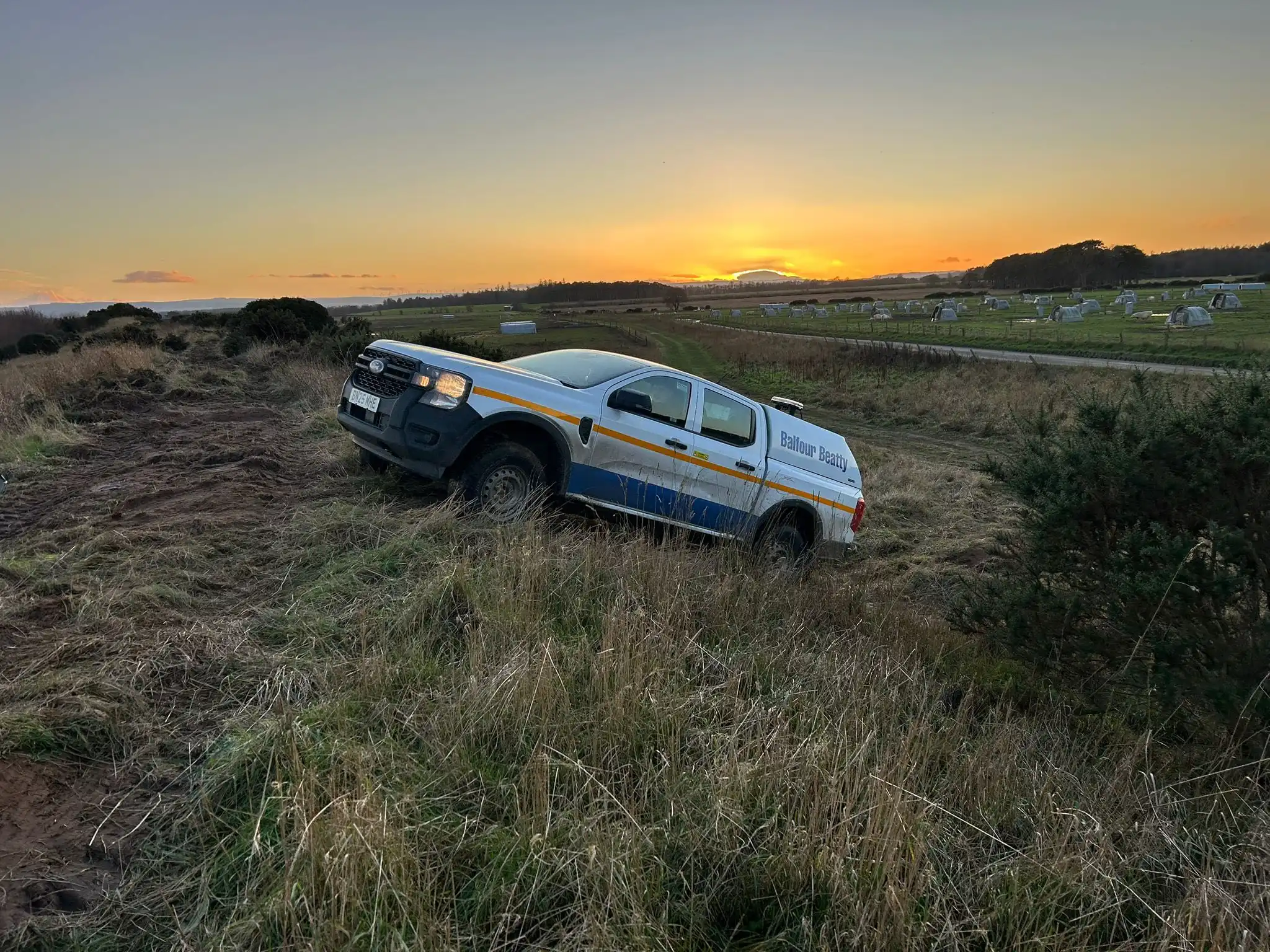 Balfour Beatty 4x4 vehicle taking part in Lantra operator training near Lossiemouth