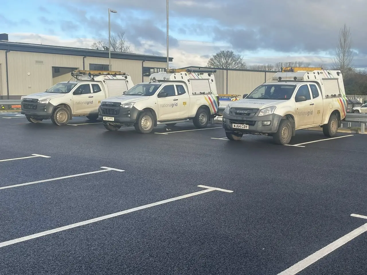 National Grid fleet vehicles used during on-road driving risk assessments for new recruits at a UK depot