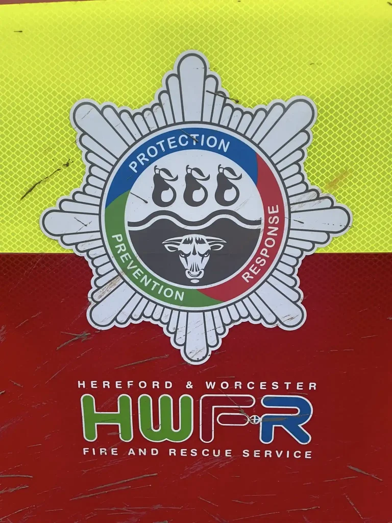 Hereford and Worcester Fire and Rescue crest on 4x4 training vehicle during Qualsafe instructor refresher with Beyond Driving