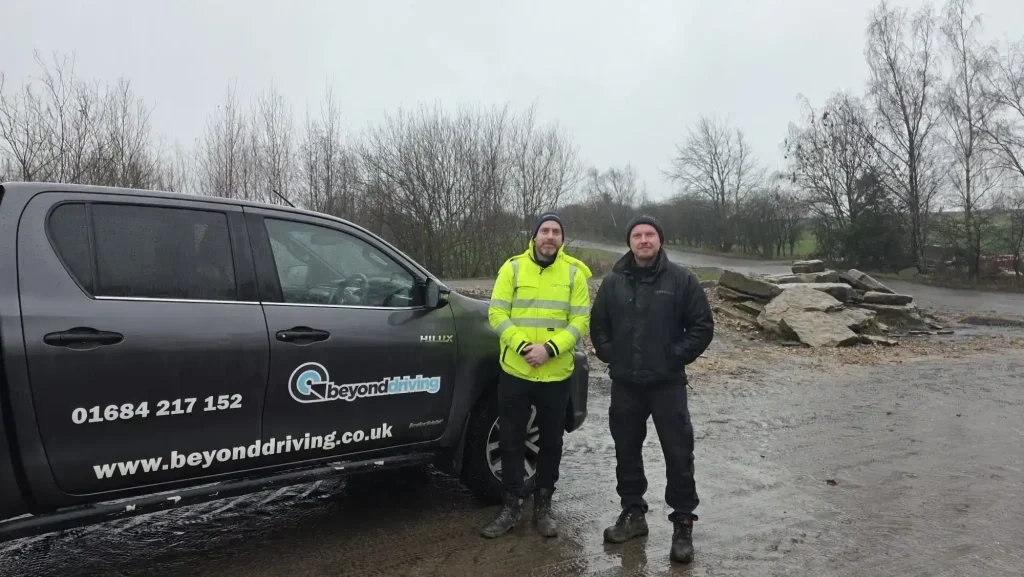 Lantra 4x4 training for Openreach with Beyond Driving students preparing for off-road driver training in wet conditions