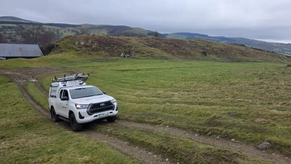 BT Openreach Toyota Hilux during Lantra 4x4 off-road driver training in North Wales