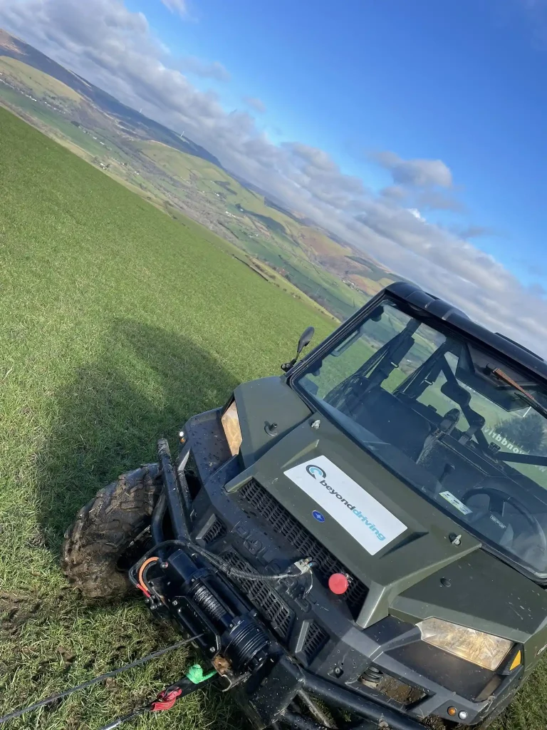 Beyond Driving Polaris off-road training vehicle using upgraded RED Winches HAWK system during Welsh Ambulance Service HART winch training in challenging terrain