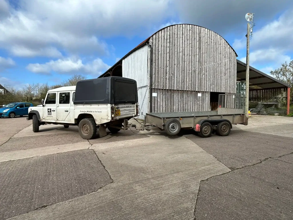 Lantra trailer handling course in agricultural yard with 4x4 vehicle and trailer