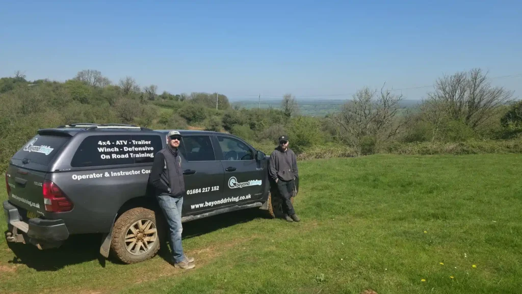     Off road driver training near Neath with Beyond Driving 4x4 vehicle and candidates in rural training area