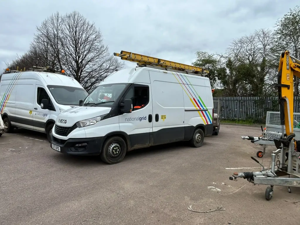 National Grid van towing trailer during professional trailer handling training