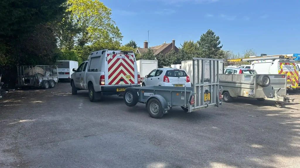 National Grid vehicle towing a utility trailer during trailer handling course