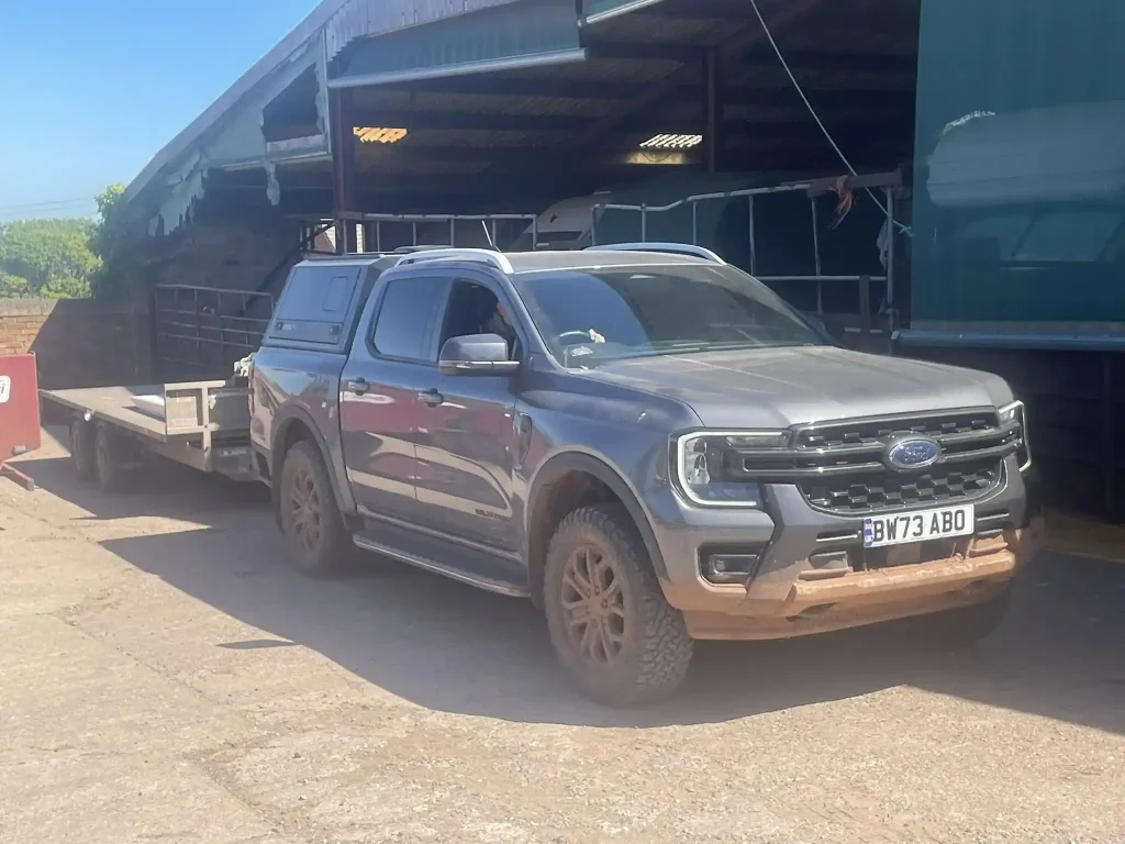 Pickup reversing with flatbed trailer during Lantra trailer handling training
