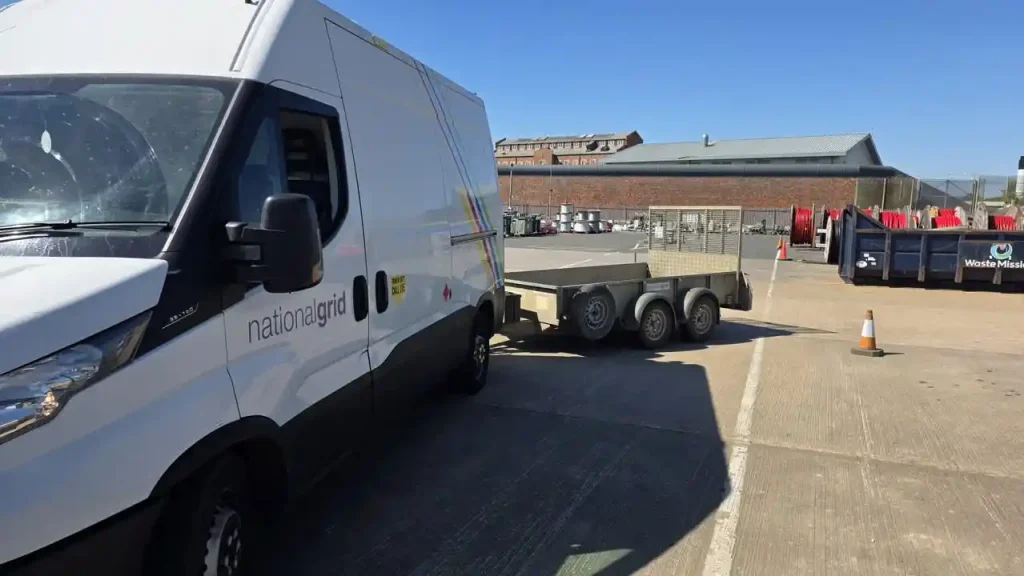 National Grid vans and trailer during Lantra trailer handling training
