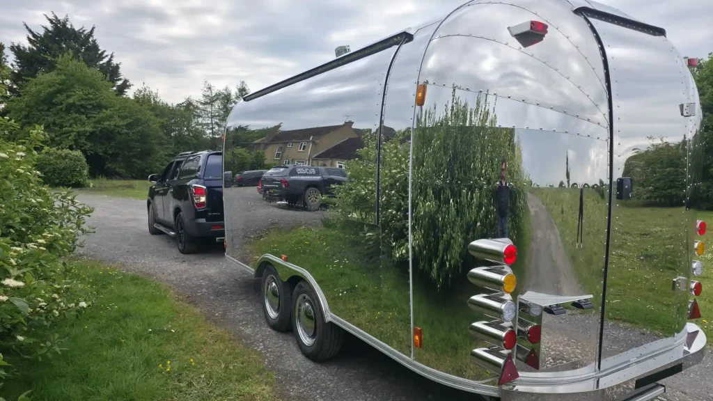 Polished Truck It event catering trailer being towed during Beyond Driving trailer handling course