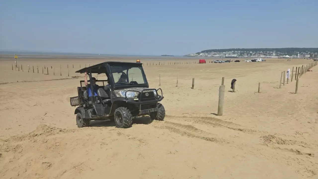 UTV operating on soft sand during beach driving training at Weston-super-Mare