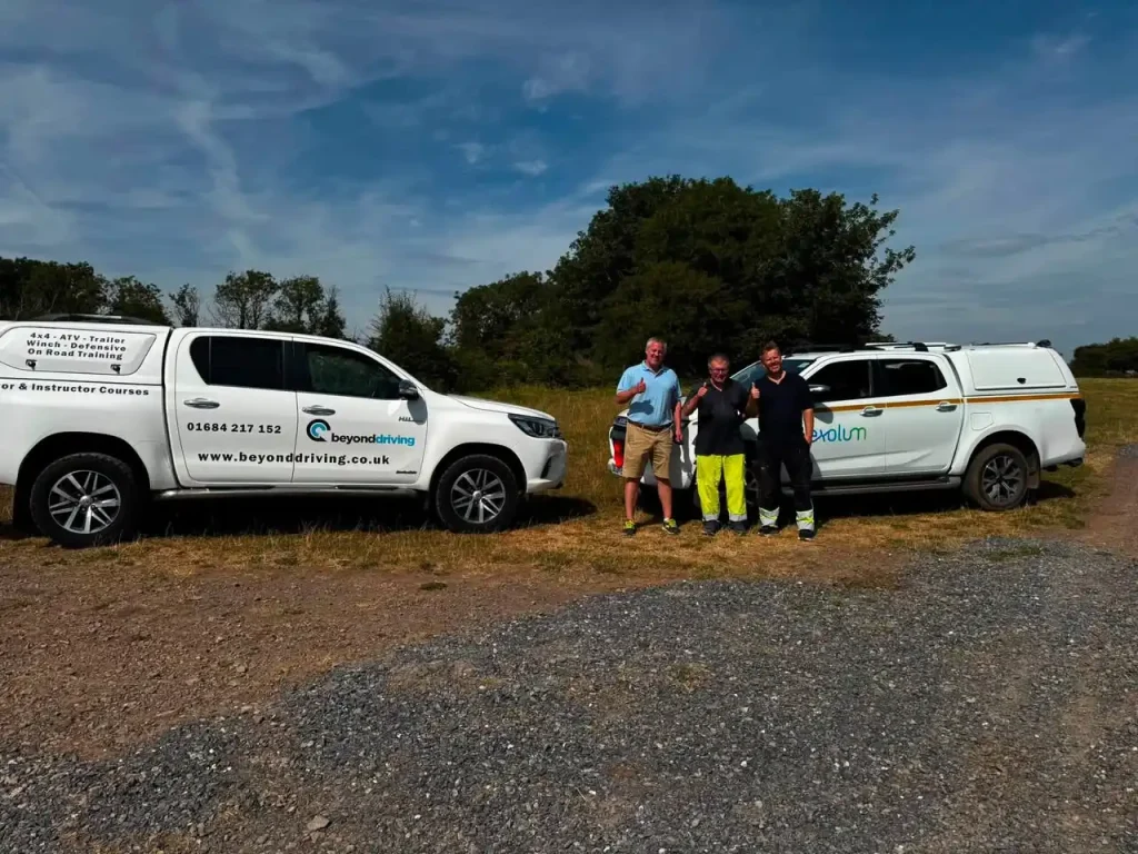     Exolum delegates with instructor during Lantra 4x4 operator training at Beyond Driving off-road training centre