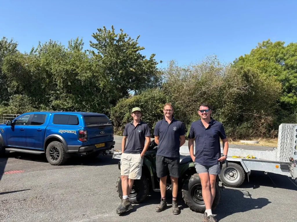Lantra ATV operator training candidates with Ford Ranger and ATV near Abergavenny