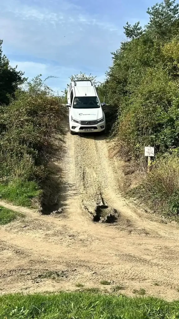 Lantra 4x4 driver training on a steep rutted descent near Market Rasen