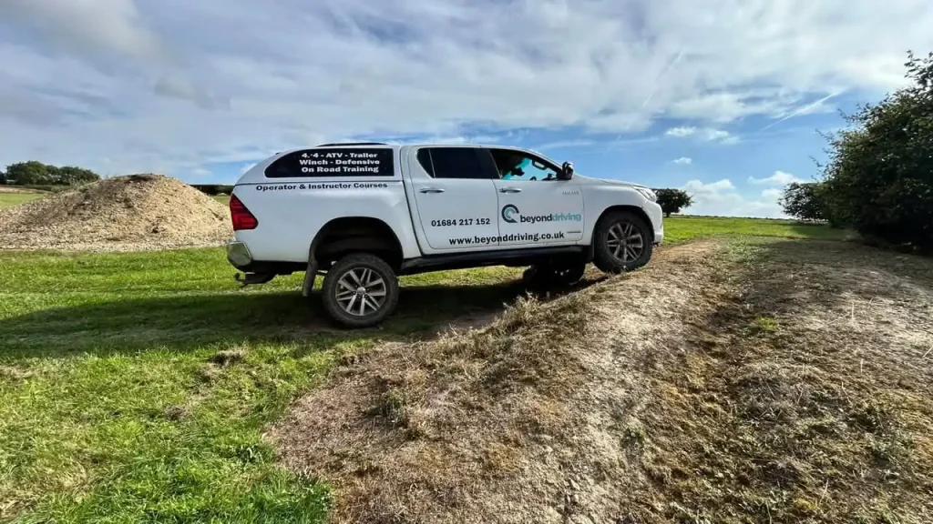 Beyond Driving 4x4 vehicle tackling uneven terrain during Lantra operator training for Laing O’Rourke