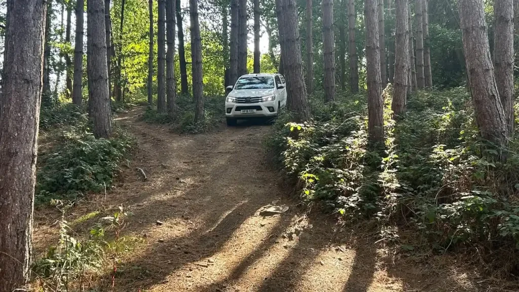 4x4 driver training on a challenging woodland track during the BT course in Kent